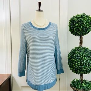MARLED Light Blue White Striped Ribbed Cotton Pullover Tunic Sweater